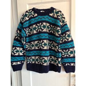 VTG Rey Wear 100% Wool Pull Over Sweater Blue White Green M/L